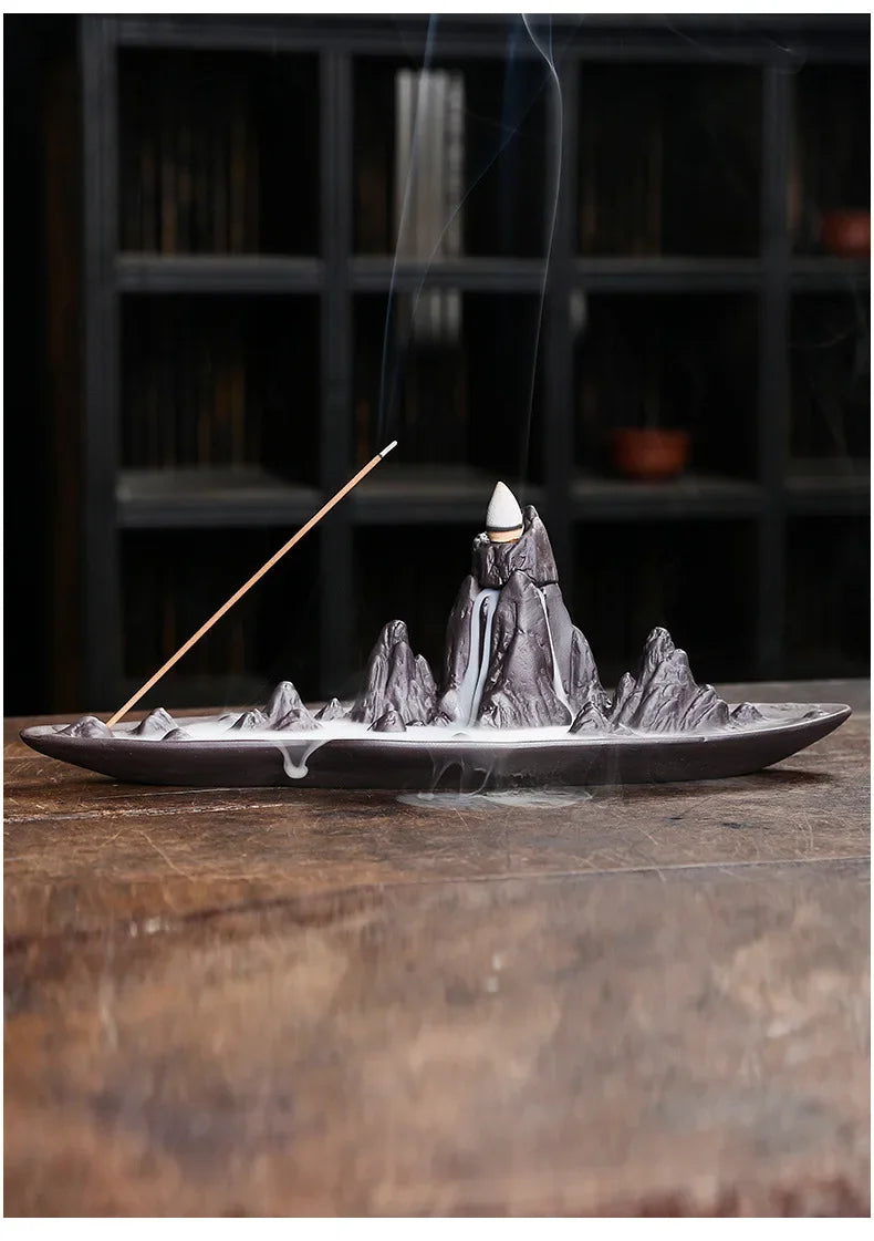 Ceramic Mountain Landscape Backflow Incense Burner