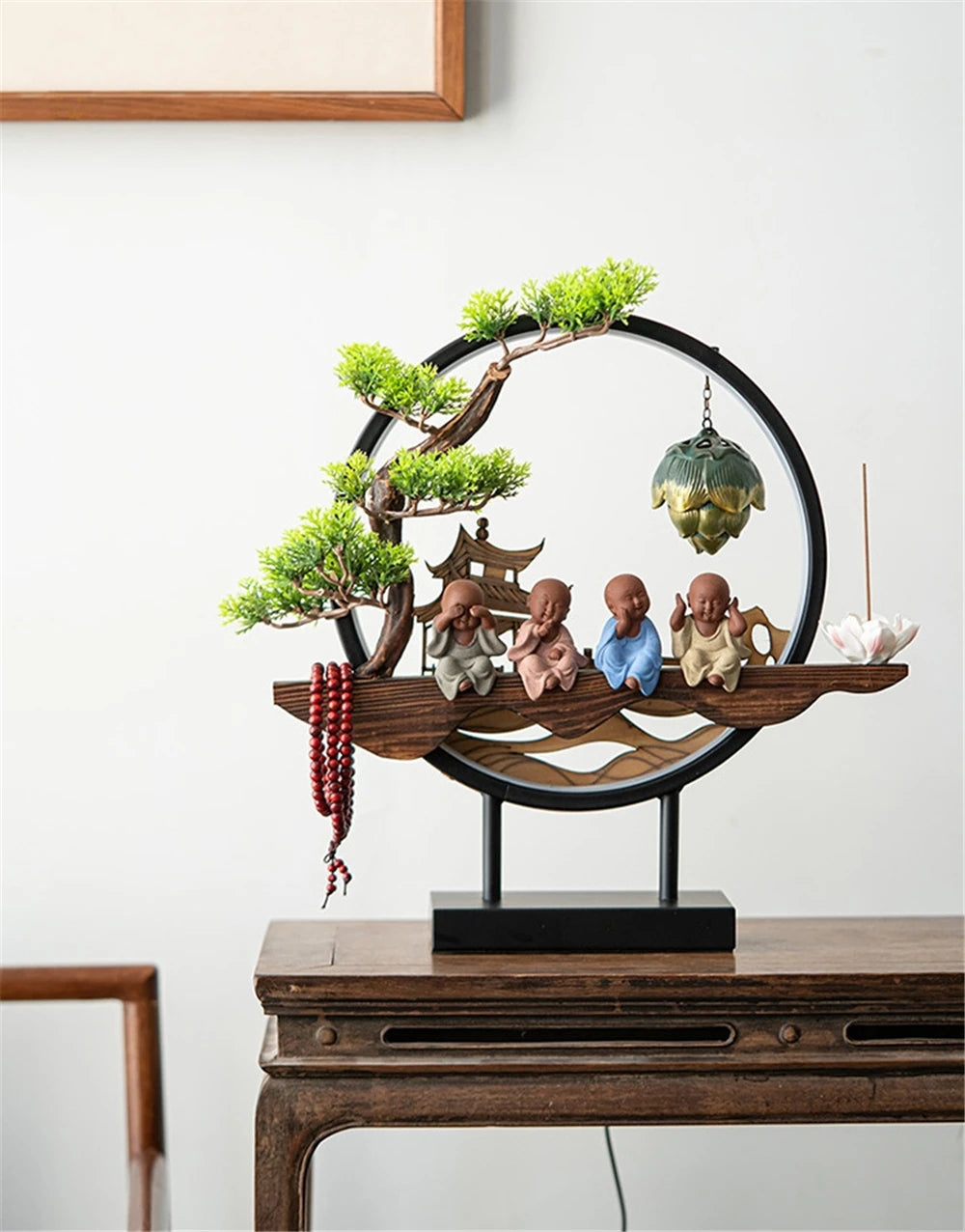 Wooden LED Backflow Incense Burner with Lotus Design