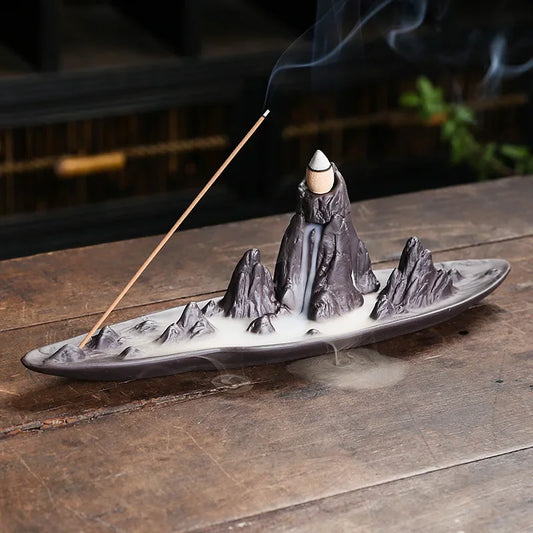 Ceramic Mountain Landscape Backflow Incense Burner