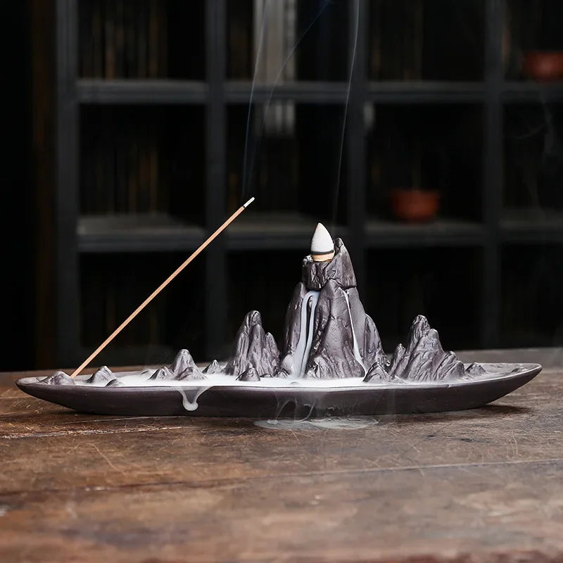 Ceramic Mountain Landscape Backflow Incense Burner